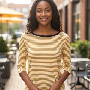 Elegant Yellow and White Striped Long Sleeve Top